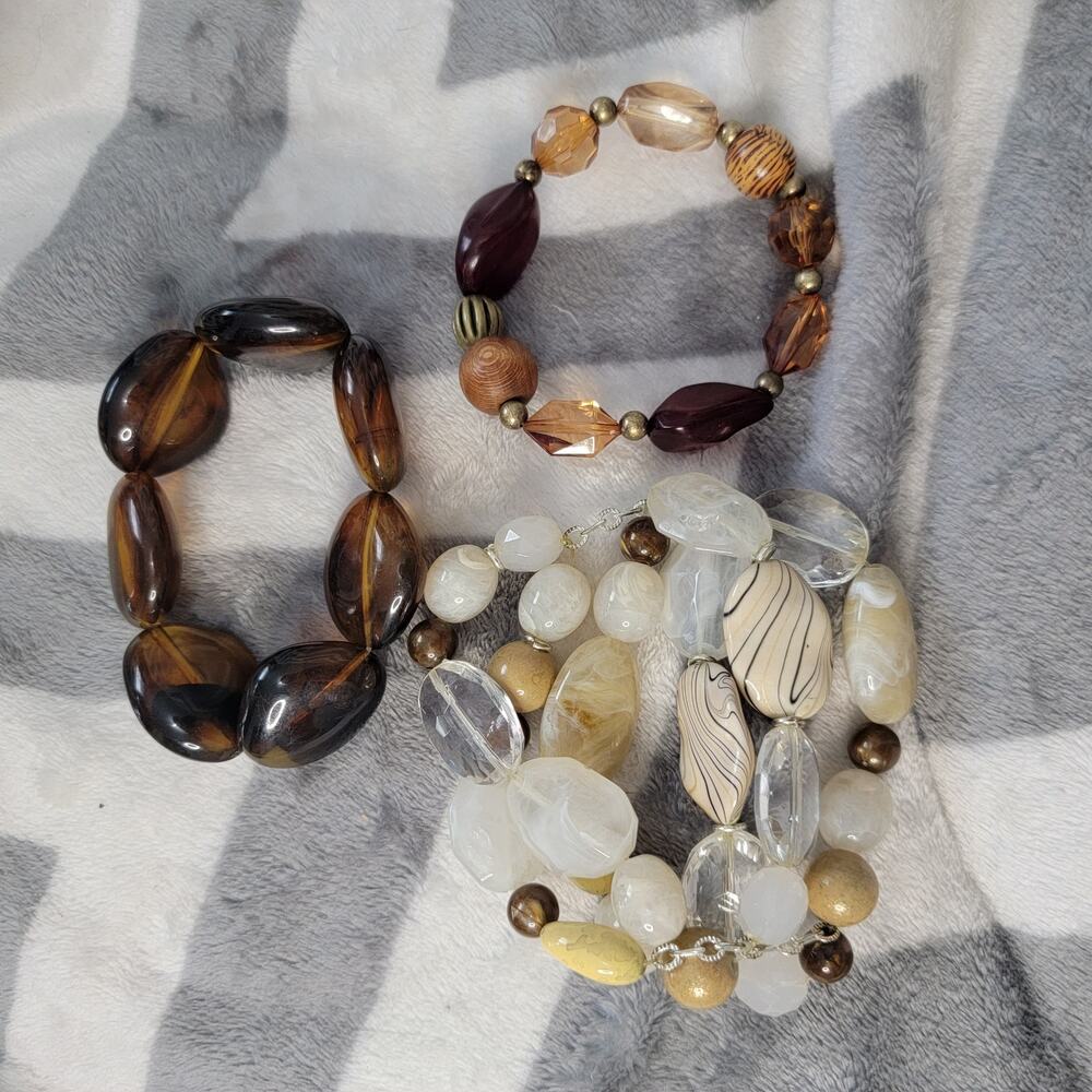 3 Assorted Chunky Beaded Y2K 90s Earth Tone Bracelets